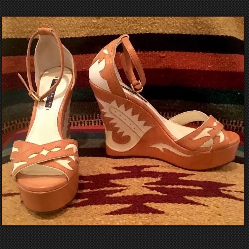 RALPH LAUREN COLLECTION Western Southwestern Cowboy Wedge Heels 9B RARE! NEW BOX